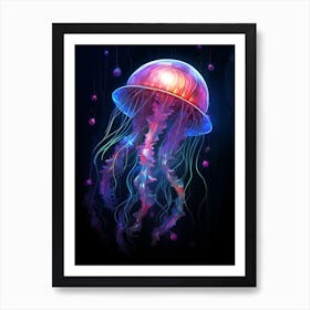 Turritopsis Dohrnii Importal Jellyfish Neon Illustration 8 Art Print