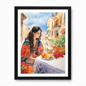 At A Cafe In Cartagena Spain 2 Watercolour Art Print