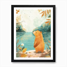 Sloth Bear Standing On A Riverbank Storybook Illustration 1 Art Print