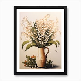 Lily Of The Valley, Autumn Fall Flowers Sitting In A White Vase, Farmhouse Style 4 Art Print