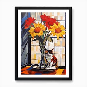 Dahlia With A Cat 2 De Stijl Style Mondrian Art Print