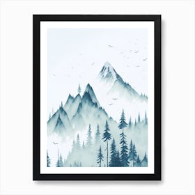 Mountain And Forest In Minimalist Watercolor Vertical Composition 30 Art Print