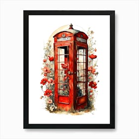 Telephone Box Telephone Flowers Public Nature Communication Vintage London Art Print