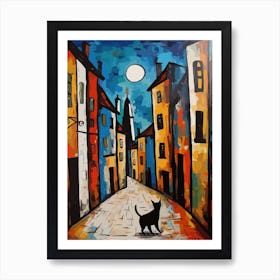 Painting Of London With A Cat In The Style Of Surrealism, Miro Style 2 Art Print