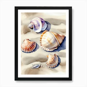 Seashells on the beach, watercolor paintingl Art Print