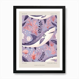 Purple Shark Deep In The Ocean Illustration 3 Poster Art Print