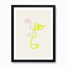 Double Faces Neon Art Print