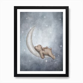 Good Night Bear On The Moon Art Print