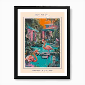 Retro Flamingoes In A Garden Poster 1 Art Print