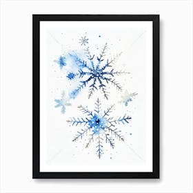 Snowflakes In The Snow,  Snowflakes Minimalist Watercolour 3 Art Print