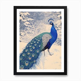 Snow Scene Of A Peacock 2 Art Print