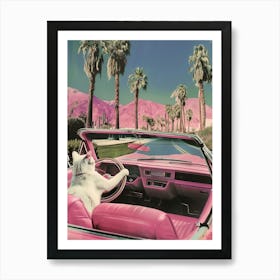 Cat In Pink Car Art Print