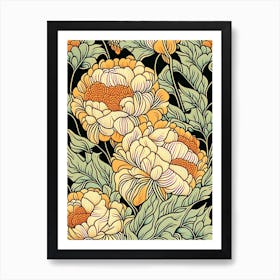 Bartzella Peonies Orange 3 Drawing Art Print