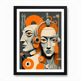 Woman And A Robot Art Print