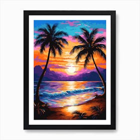 Sunset Beach With Palm Trees Art Print