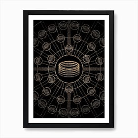 Geometric Glyph Radial Array in Glitter Gold on Black n.0125 Art Print
