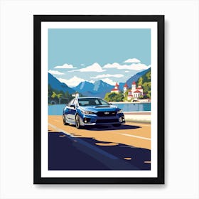 A Subaru Impreza Car In The Lake Como Italy Illustration 2 Art Print