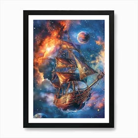 Fantasy Ship Floating in the Galaxy 13 Art Print