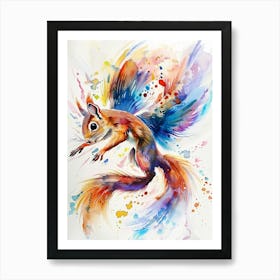 Flying Squirrel Colourful Watercolour 3 Art Print