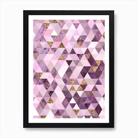 Abstract Triangle Geometric Pattern in Pink and Glitter Gold n.0011 Art Print