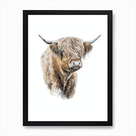 Beautiful Highland Cow Watercolor Painting Portrait Art Print