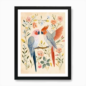 Folksy Floral Animal Drawing Parrot 2 Art Print