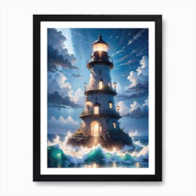 A Lighthouse In The Middle Of The Ocean 2 Art Print