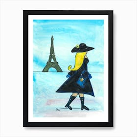 Girl Walking in Paris Art Print