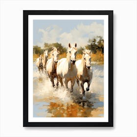 Horses Painting In Camargue, France 1 Art Print