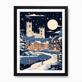 Winter Travel Night Illustration Durham United Kingdom 3 Art Print