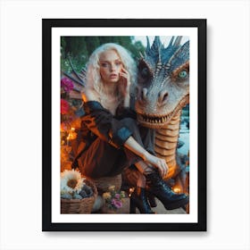 Young Woman With A Dragon Art Print