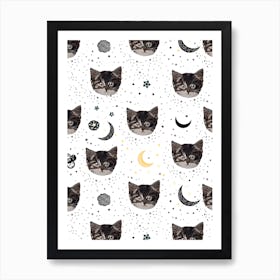 Cute Cats And Space Pattern Art Print