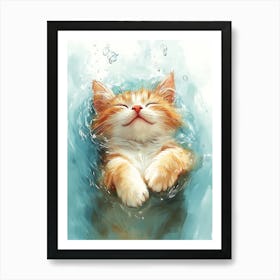 Happy Orange Cat Floating on Water 13 Art Print