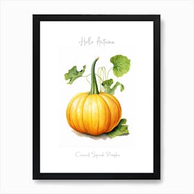 Hello Autumn Carnival Squash Pumpkin Watercolour Illustration 2 Art Print