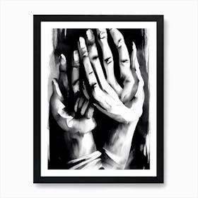 Blessing Hands 1 Symbol Black And White Painting Art Print