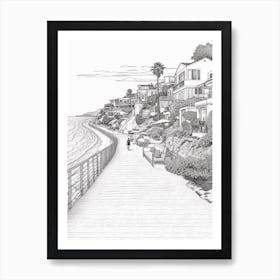 View Of Malibu California, Usa Line Art Black And White 14 Art Print
