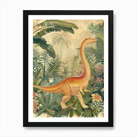 Dinosaur Wandering Through The Jungle Vintage Illustration Art Print