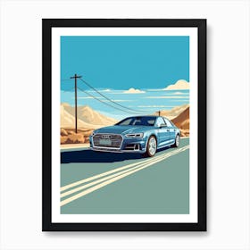 A Audi A4 Car In Route 66 Flat Illustration 2 Art Print