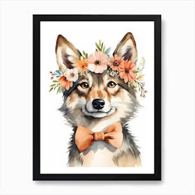 Baby Wolf Flower Crown Bowties Woodland Animal Nursery Decor (13) Art Print