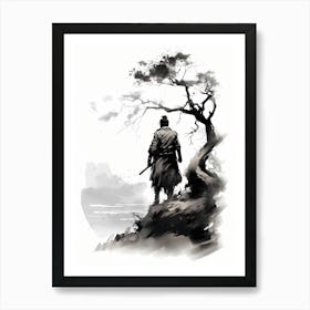 Japanese Lone Samurai Warrior Sumi-e Art Print