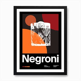 Mid Century Dark Negroni Cocktail Art Print