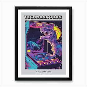 Dinosaur Retro Video Game Illustration 2 Poster Art Print