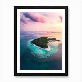 Island At Sunset In The Maldives Art Print