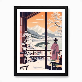 Vintage Winter Travel Illustration Nagano Japan 1 Art Print