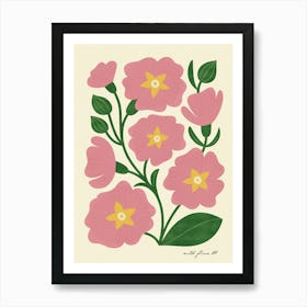 Primrose Modern-Retro Pink and Green Wild Flower Art Print Art Print