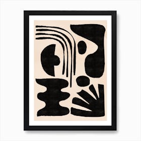 Abstract Mid-Century Modern Black and Linen White Composition Art Print