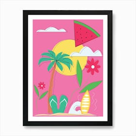 Ocean Watermelon Vibes Summer Surfing Sea Fruits Organic Fresh Beach Nature Art Print