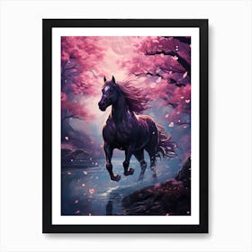 Horse A Purple Sky With Purple Flowers Art Print