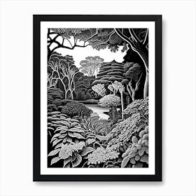 Niagara Parks Botanical Gardens, Canada Linocut Black And White Vintage Art Print