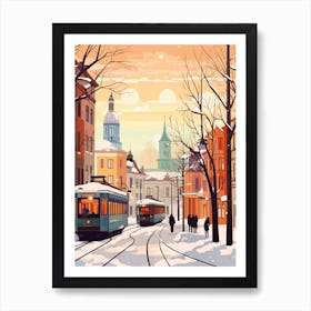Vintage Winter Travel Illustration Helsinki Finland 2 Art Print